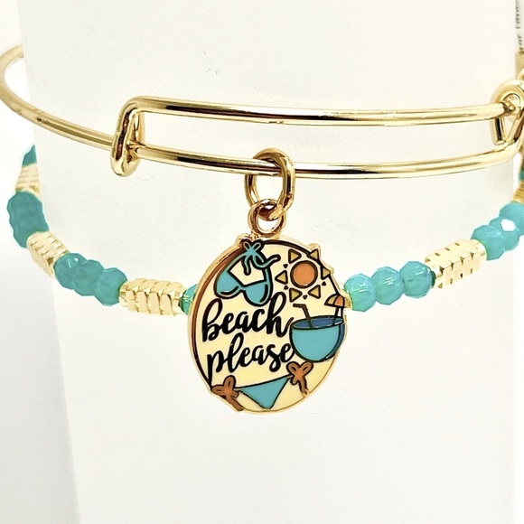 Alex and Ani “Beach Please” Set of 2 Expandable Bracelets. Shiny Gold Finish NWT - Picture 2 of 9